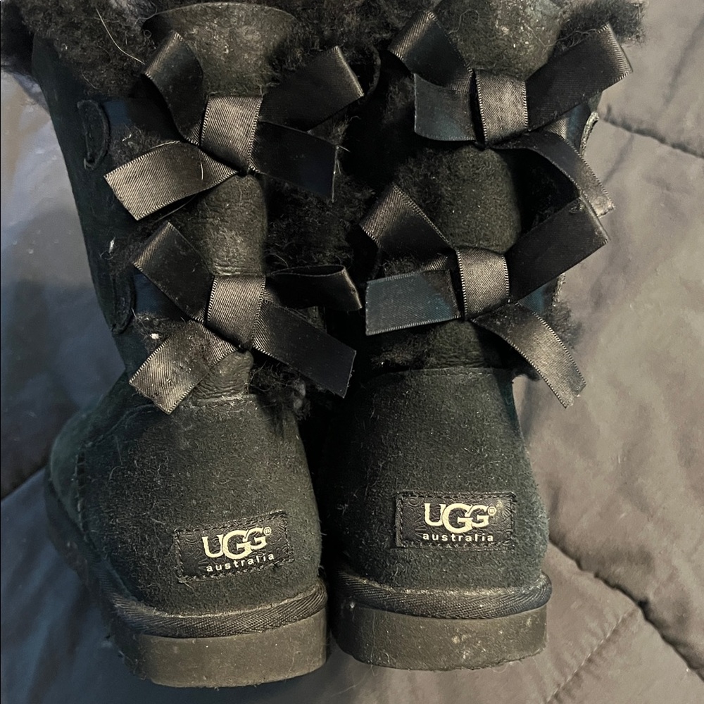 UGG Black Boots with Satin Bows